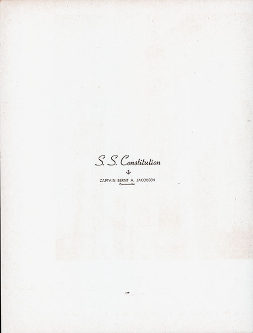 Title Page, Large Format Luncheon Menu on the SS Constitution of the American Export Lines, Saturday, 13 February 1954.