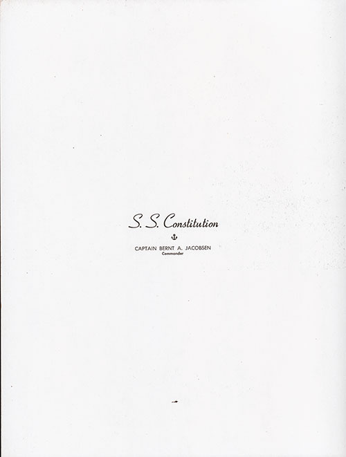 Title Page, Large-Format Luncheon Menu on the SS Constitution of the American Export Lines, Monday, 15 February 1954.