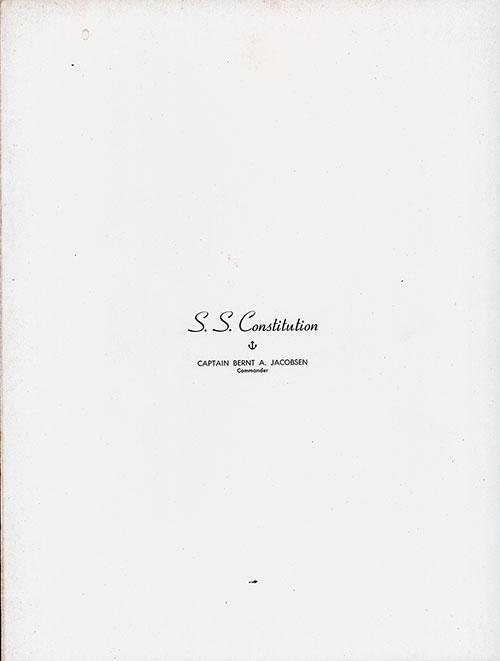 Title Page, Large Format Luncheon Menu on the SS Constitution of the American Export Lines, Thursday, 18 February 1954.