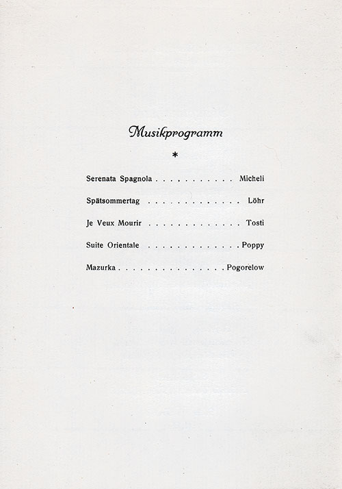 Music Program, Valentine's Day Dinner Menu - SS Reliance 1938