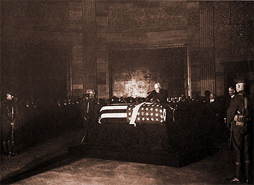 President Harding Decorates Casket of Unknown Soldier with Silver Shield.