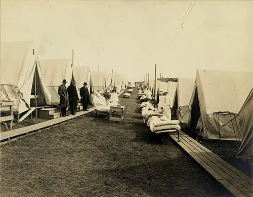 Outside Ward at Special Hospital for the Influenza Epidemic at Emery Hill, Lawrence, Massachussets circa 1918.