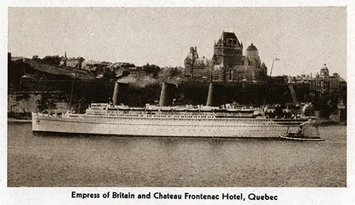 The Empress of Britain Passing By the Famous Chateau Frontenac Hotel, Québec City, PQ. World Cruise 1936.
