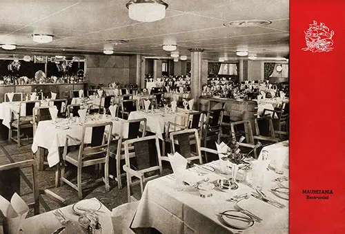 Tourist Class Restaurant on the RMS Mauretania II (1938).