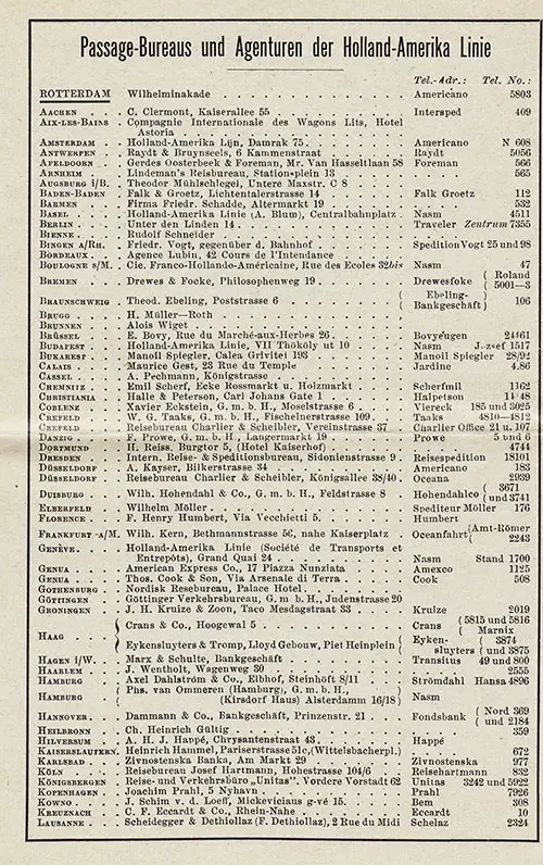 Agents and Agencies of the Holland-America Line, Part 1 of 2, January 1923.