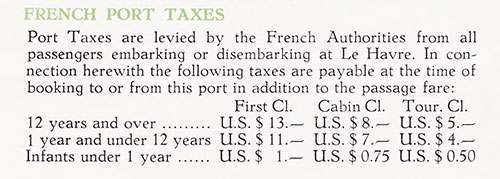 French Port Taxes: Port Taxes Are Levied by the French Authorities on All Passengers Embarking or Disembarking at Le Havre.