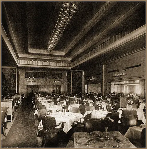 The First Class Dining Room of the SS Bremen Combines Both Spaciousness and Refinement.