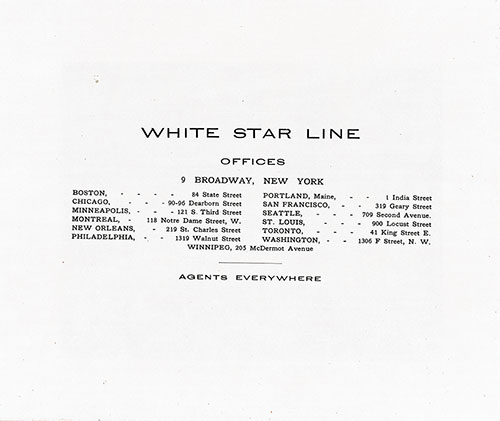 White Star Line Offices (Agents Everywhere).
