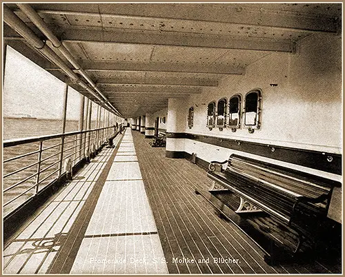 Promenade Deck on the SS Moltke and SS Blücher of the Hamburg-American Line.