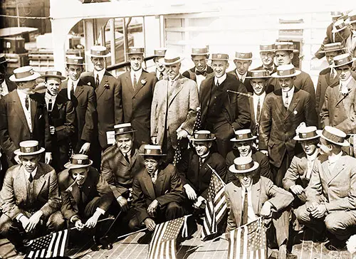 Group Photo of the US Olympic Team Athletes on the Deck of the SS Finland, 1912.