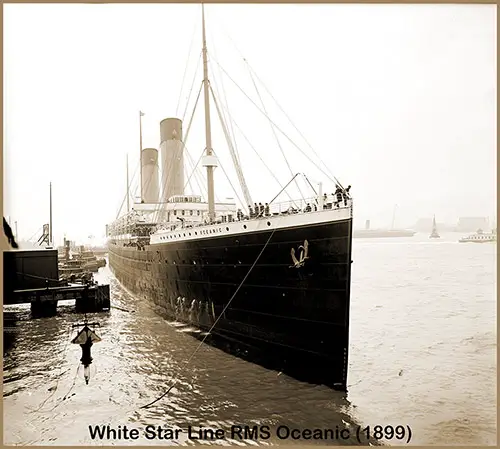 White Star Line RMS Oceanic (1899) Tethered to Pier, 1899.