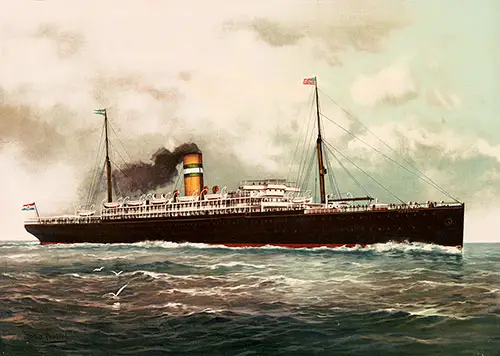 Chromolithograph of the Holland-America Line SS Potsdam (1900) From a Painting by Fred Pansinl.