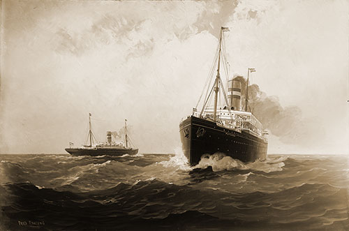 SS Potsdam of the Holland-America Line Photograph of a painting signed "Fred Pansing." © 1900