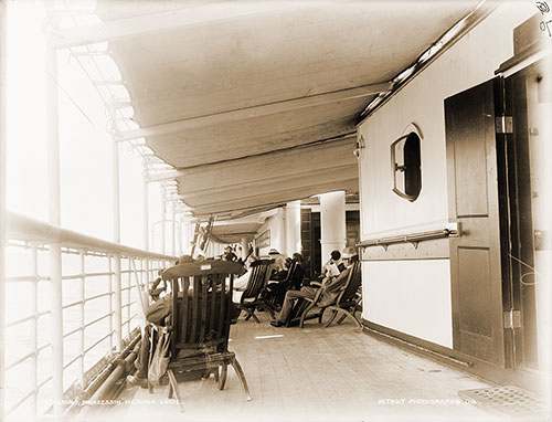 Cruise Passengers Relax in Their Deck Chairs on the Covered Promenade Deck of the SS Prinzessin Victoria Luise in 1901.