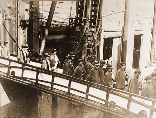Nurses Disembarking at Falmouth, England from the SS Red Cross of the Hamburg-American Line, September 1914.