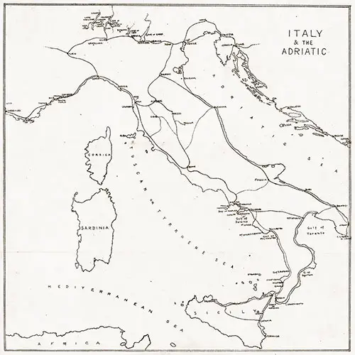 Map of Italy and the Adriatic. Cunard Line Handbook, 1905.