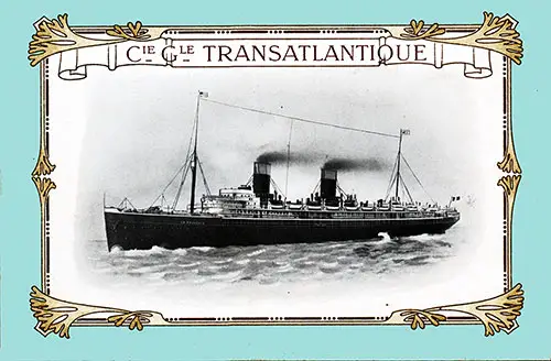 SS La Touraine of the CGT French Line, from a Dinner Menu, 13 October 1906.