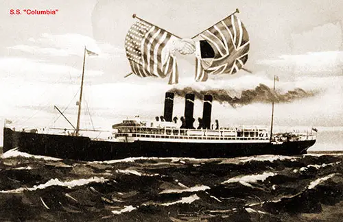 SS Columbia of the Anchor Steamship Line. Hands Across the Sea Postcard ca 1902.