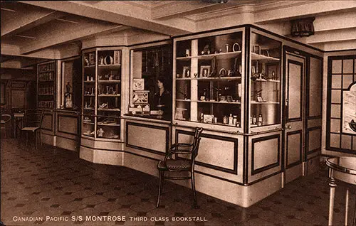 Third Class Bookstall on the Canadian Pacific Line SS Montrose, 1922.