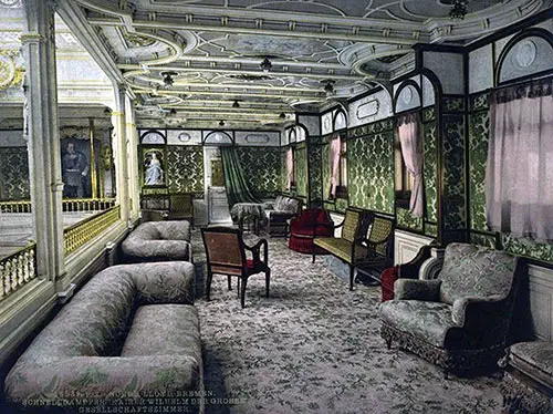 First Class Community Room on the SS Kaiser Wilhelm der Grosse (1897) of the Norddeutscher Lloyd Bremen.