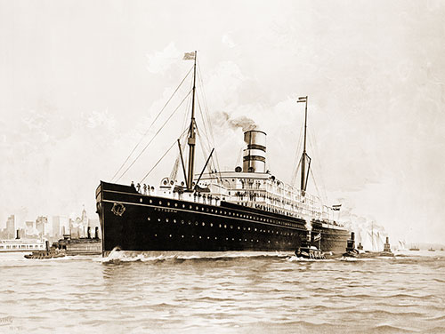SS Potsdam (1900) of the Holland-America Line at New York Harbor c1900.