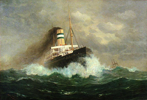 The SS Potsdam on the High Seas from a Painting by Fred Pansing (1844-1912).