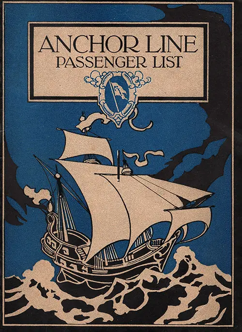 Front Cover, Anchor Line SS City Of London Cabin Passenger List - 19 August 1922.