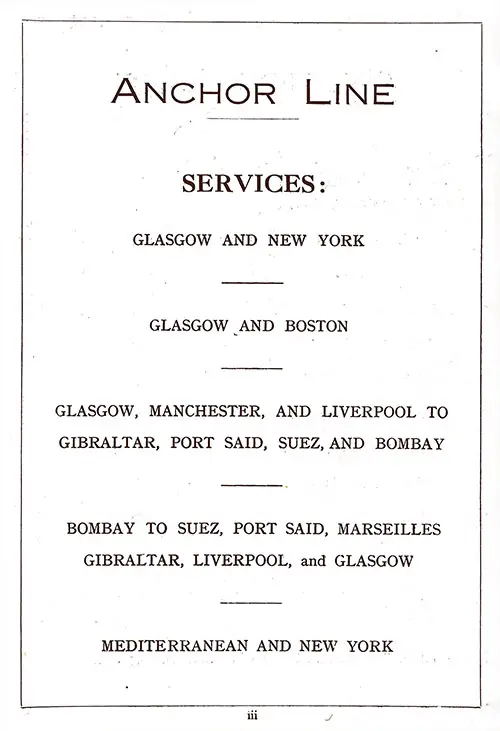 Anchor Steamship Line Services, 1924.