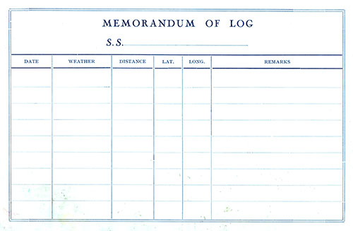 Memorandum of Log (Unused), SS Lafayette First and Second Cabin Passenger List, 5 August 1922.