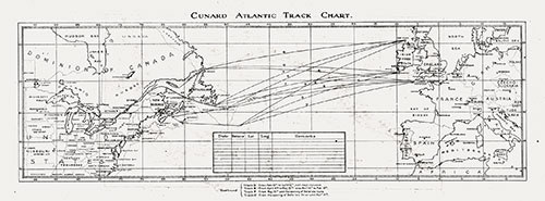 Cunard Atlantic Track Chart and Memorandum of Log (Unused).