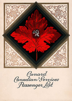 Front Cover, Cunard Line RMS Ausonia Cabin Class Passenger List - 20 September 1930.