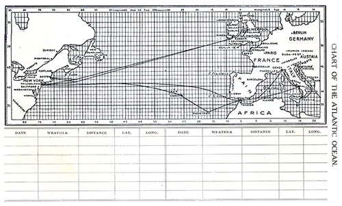Route Map/Chart of the Atlantic Ocean and Memorandum of Log (Unused), RMS Mauretania Saloon Passenger List, 6 October 1909.