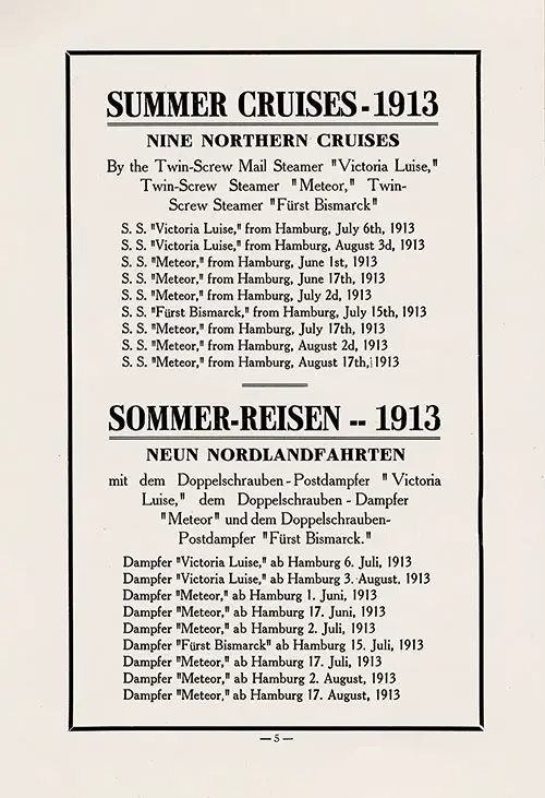Advertisement for Summer Cruises, 1913.