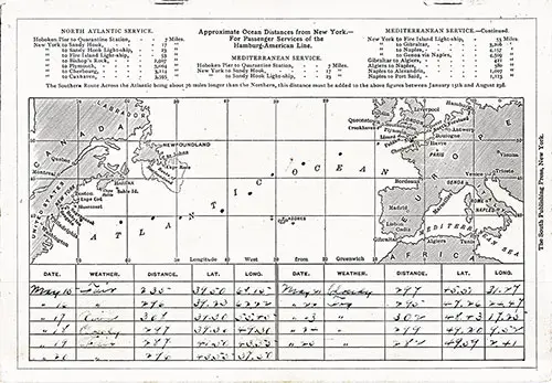 Track Chart and Extract of Log for the Voyage on the SS Patricia Leaving New York on 14 May 1913 and Arriving in Hamburg on 25 May 1913.
