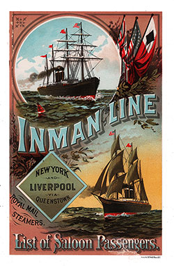 Front Cover, Saloon Class Passenger List from the SS City of Chicago of the Inman Line, Departing 4 June 1887 from New York to Liverpool.