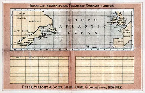 Back Cover Included a Map of the North Atlantic Ocean and Memorandum of Log (Unused), SS City of New York Saloon Class Passenger List, 1 April 1891.