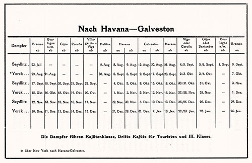 Sailing Schedule, Havana-Galveston, from 23 July 1929 to 26 January 1930.
