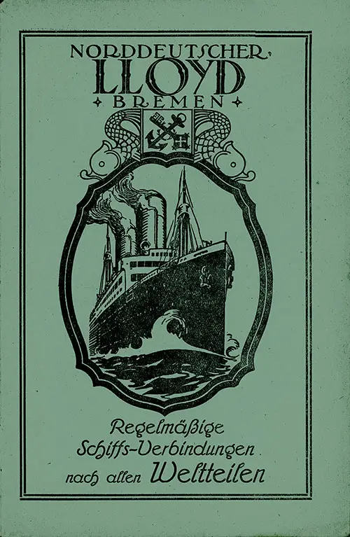 Front Cover of a Third Class Passenger List for the SS Columbus of the North German Lloyd, Departing Thursday, 8 April 1926 from Bremen to New York via Southampton and Cherbourg