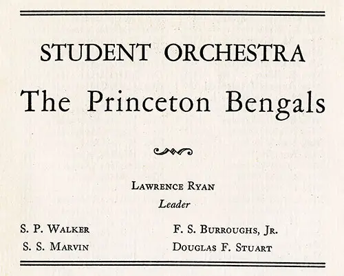 The Princeton Bengals Student Orchestra, SS Europa Tourist Class Passenger List, 17 July 1935.