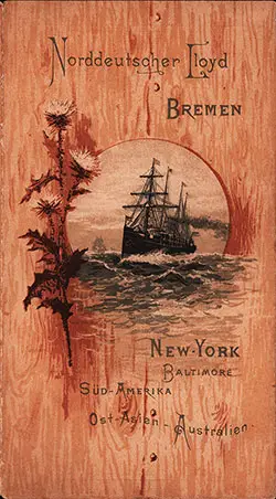 Front Cover, SS Werra Passenger List - 3 May 1890