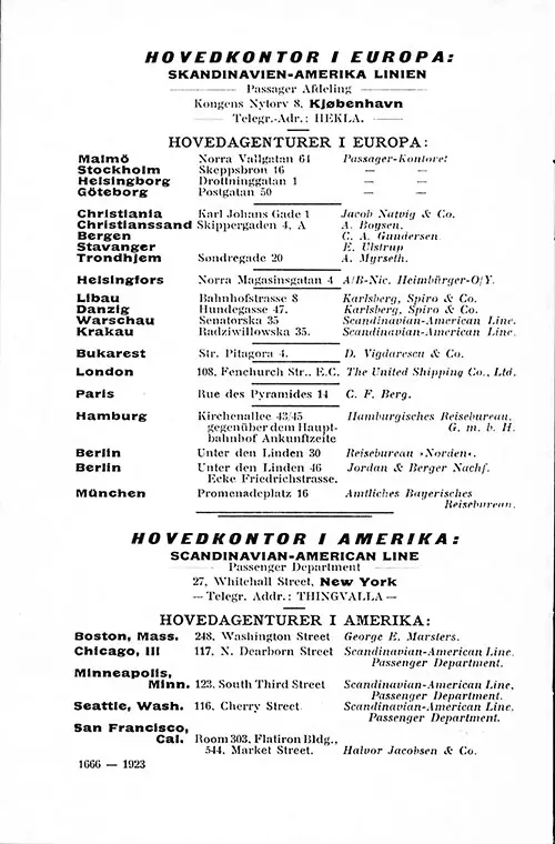 Scandinavian-American Line Agents and Agencies, SS Hellig Olav Cabin Passenger List, 1923-05-31.