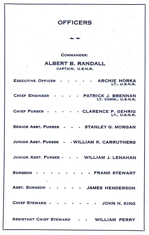 Senior Officers and Staff, SS Manhattan Cabin Passenger List, 10 March 1939.