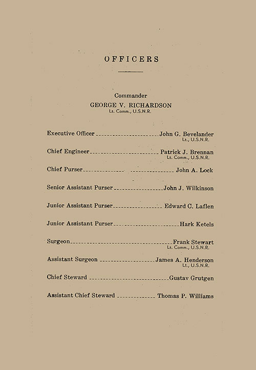 List of Senior Officers and Staff on the SS Manhattan for the Voyage from Lisbon to New York Departing on 12 July 1940.