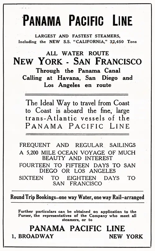 Advertisement: Panama Pacific Line, 1928.