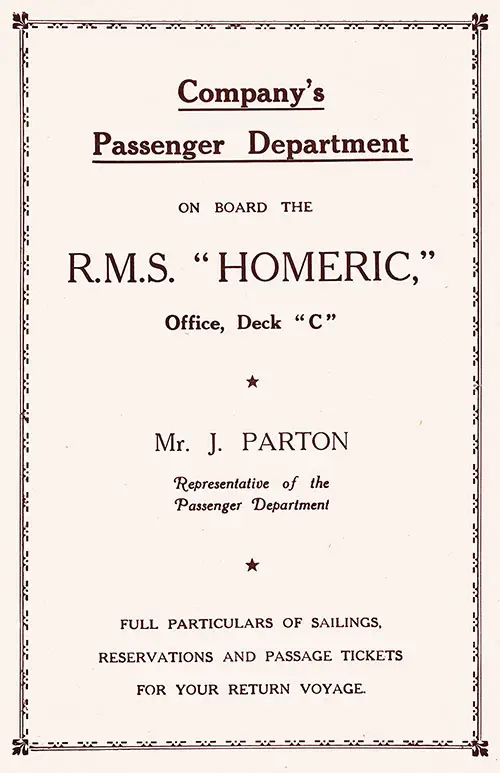 White Star Line Passenger Department on Board the RMS Homeric, 1925.