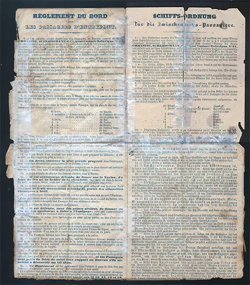 Regulations Governing Steerage Passage Contract in 1854.