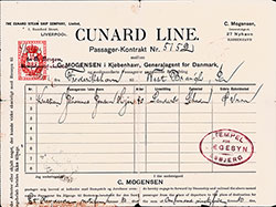 Steerage Passenger Contract for Passage on the Cunard Line Steamer RMS Saxonia, Departing from Liverpool for Boston, Dated 21 April 1903.