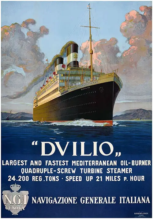 1920s Poster of the Navigazione Generale Italiana Liner SS Duilio.