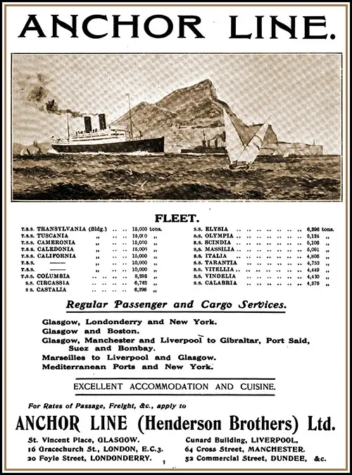 Advertisement from the Anchor Line (Henderson Brothers) Ltd . The Port of Liverpool, 1920.