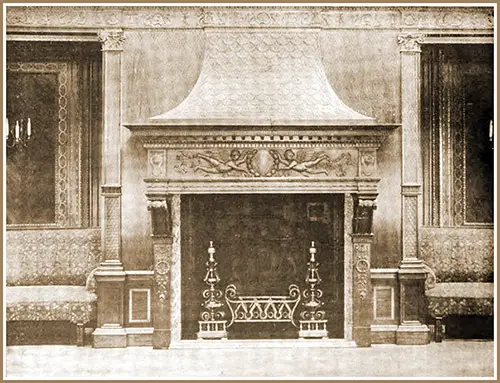 Fireplace in the First Class Smoking Room on the RMS Mauretania.
